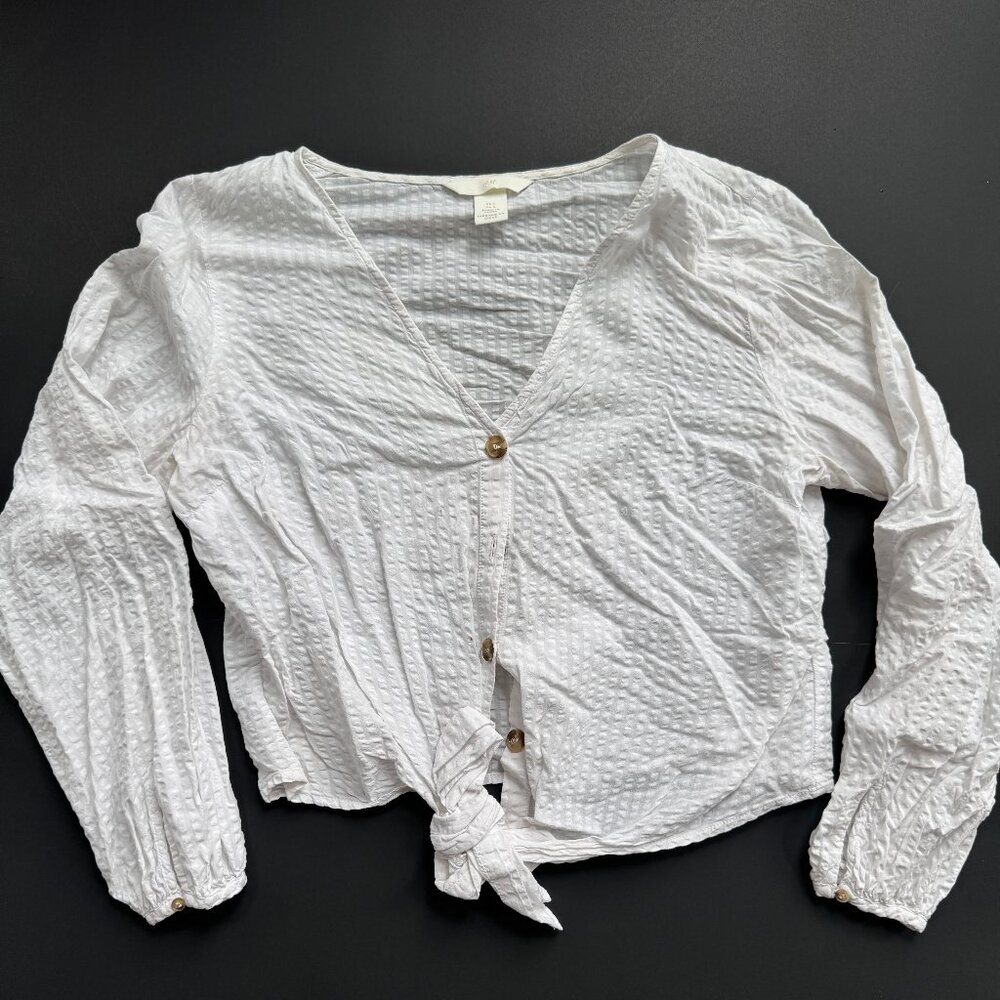Front Tie White Button Down Shirt Size 8